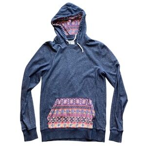 On The Byas Mens Small Navy Blue Southwestern Tribal Print Pullover Hoodie